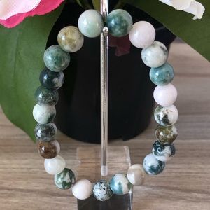 Tree Agate Natural Stone Beads Stretchable Bracelet 7" - 8mm Beads Best Gift